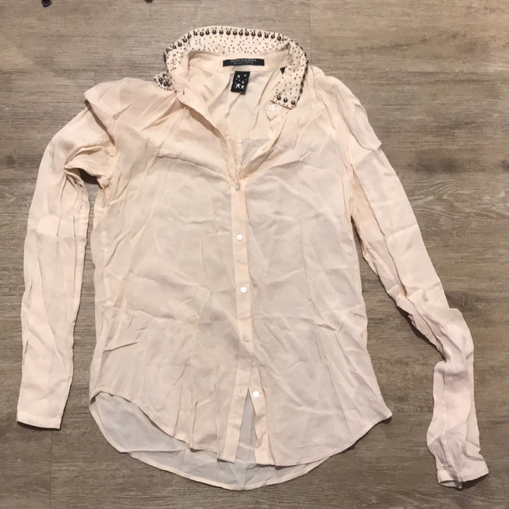 Scotch and Soda light pink studded button blouse 1